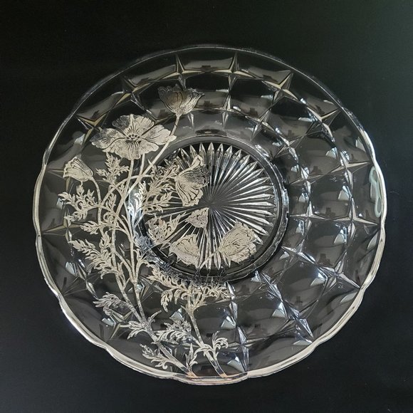 Vintage Silver City Glass Co "Flanders" Silver Overlay Raised Round Platter - Picture 2 of 9